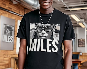 Camiseta con retrato en blanco y negro de Miles Davis, camiseta vintage de música jazz.