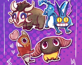 FFXIV Minion Stickers - Watercolor Set II: Rroneek, Gimme Kitten, Deathservant, Mini Yan