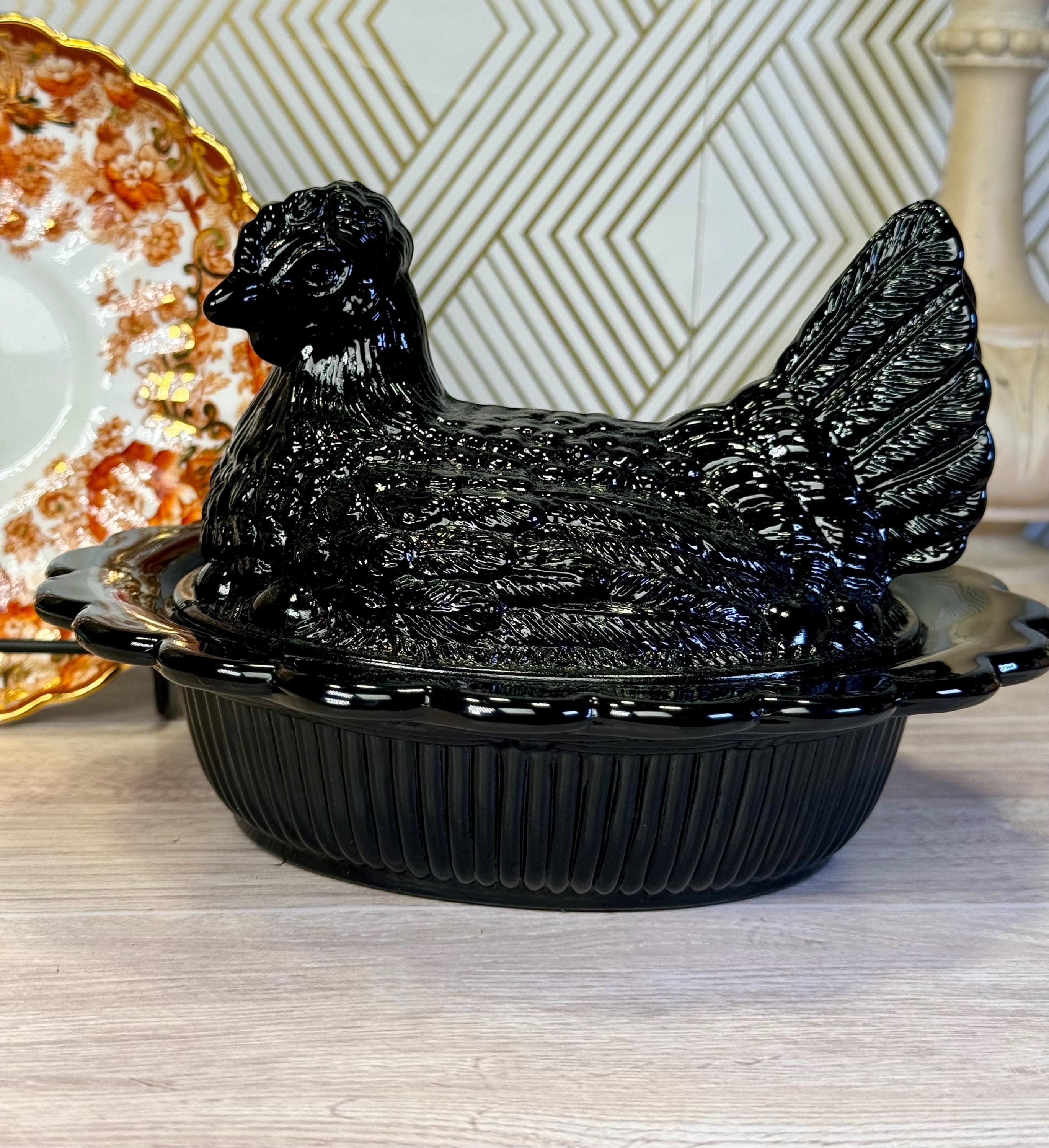 Vintage Mosser Glass Black Amethyst Black Ebony Glass Split Tail