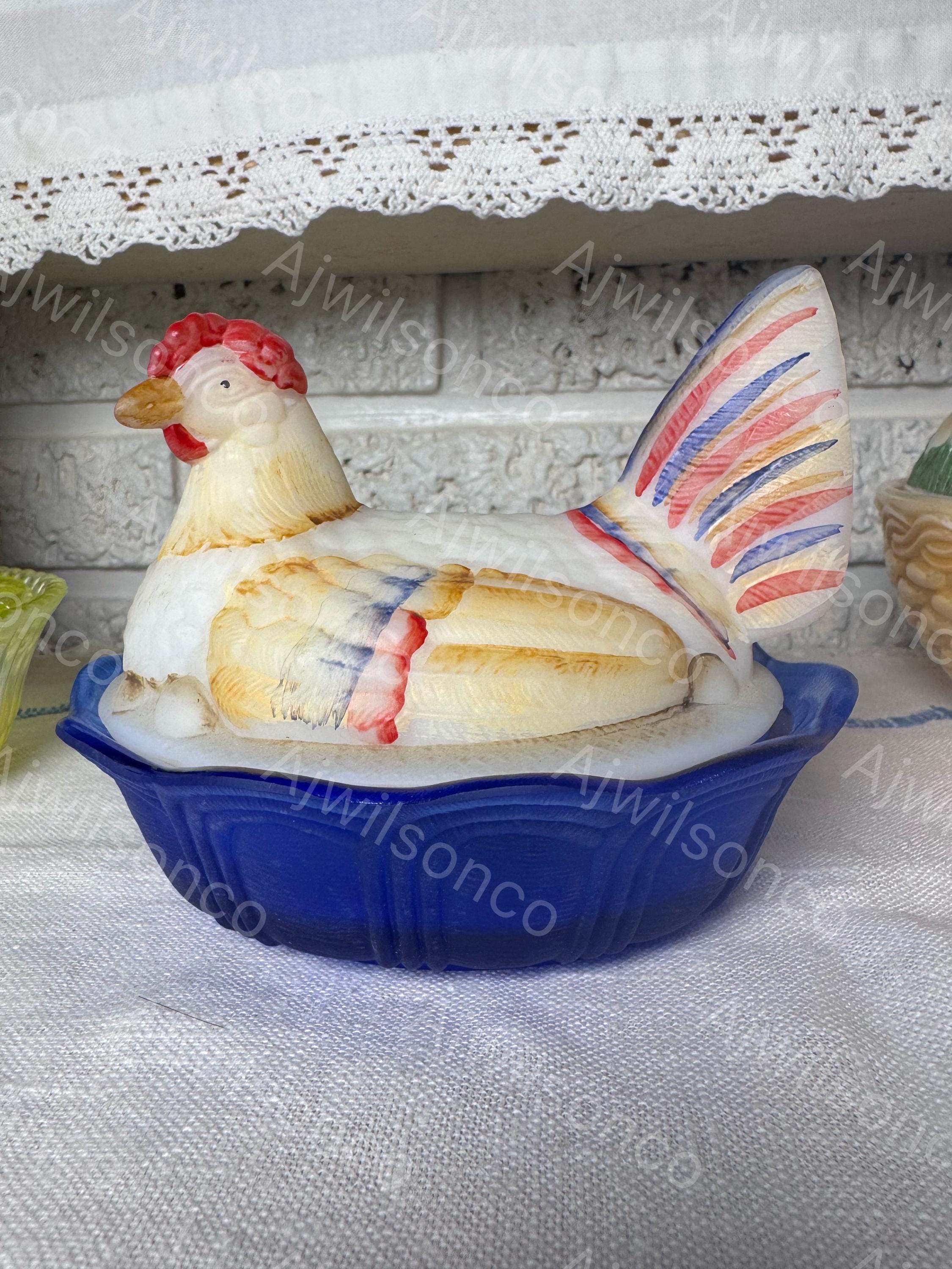 Scarce Vintage Fenton Art Glass Ivory Opal Satin Patriotic Hand