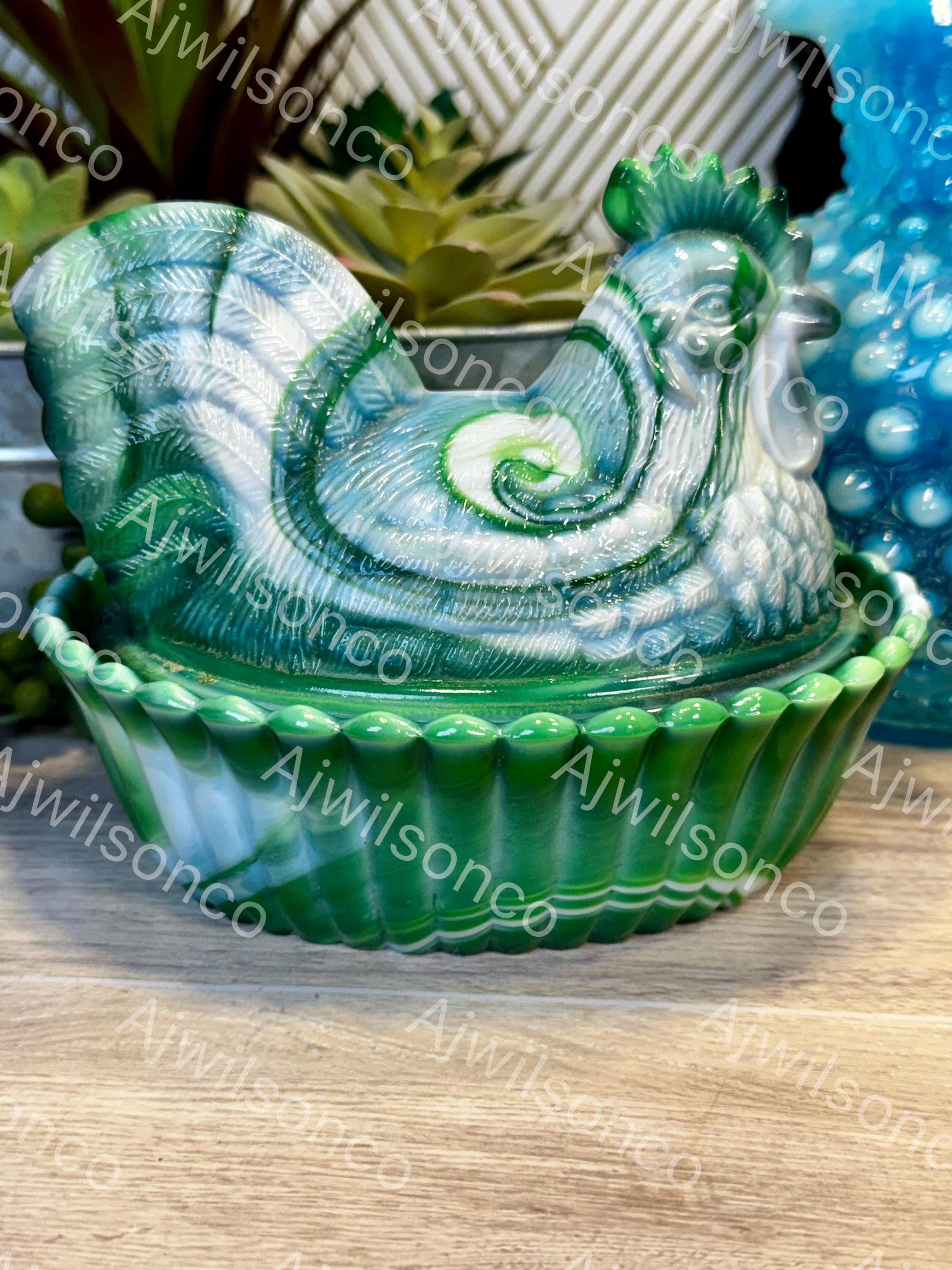 Rare Vintage Westmoreland Glass Malachite Jade Green Marble Swirl