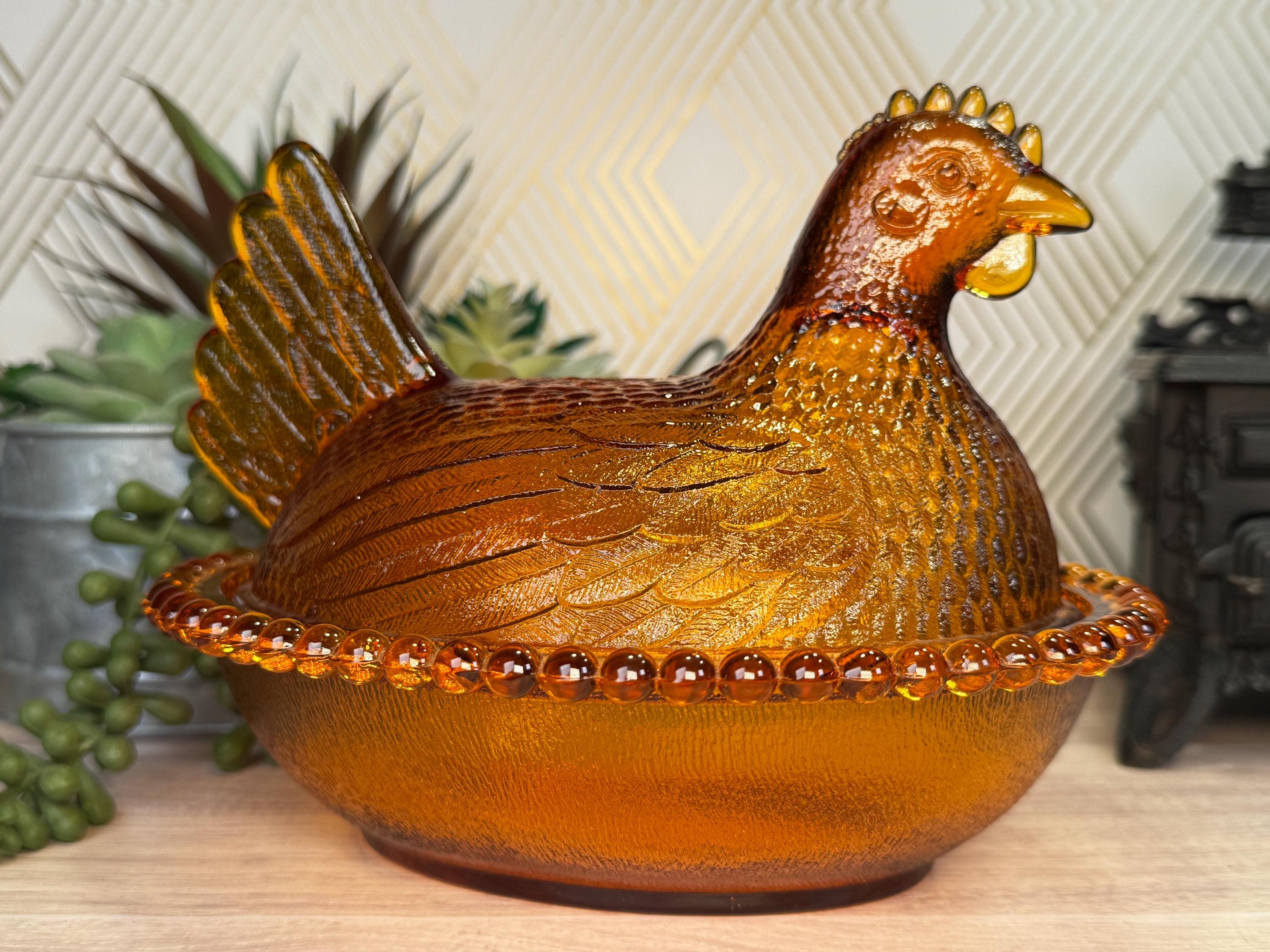 MCM Vintage Indiana Glass Company Golden Amber Glass *stippled