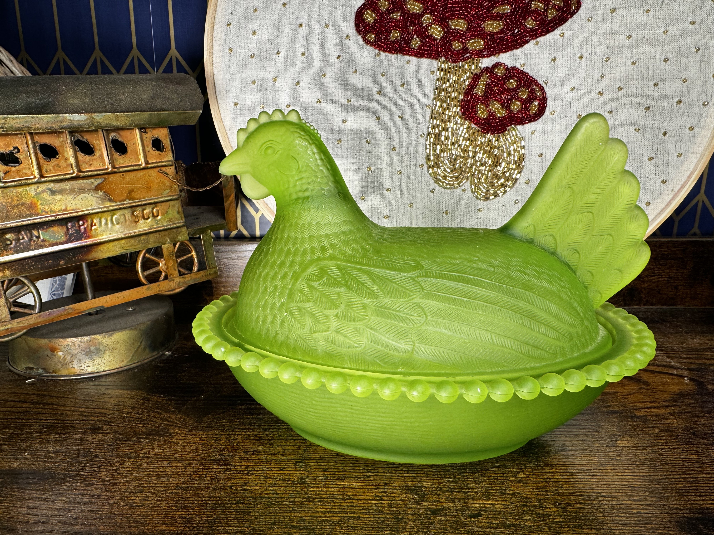 MCM Rare Vintage Indiana Glass Company Satin Frosted Lime Green