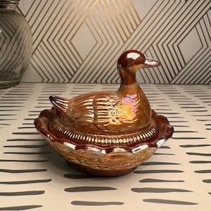 希少品！60's〜70's ステンドガラス　ネイティブアメリカン男女の置物USA Vintage Boyd Crystal Art Glass Chocolate Carnival Glass Duck on