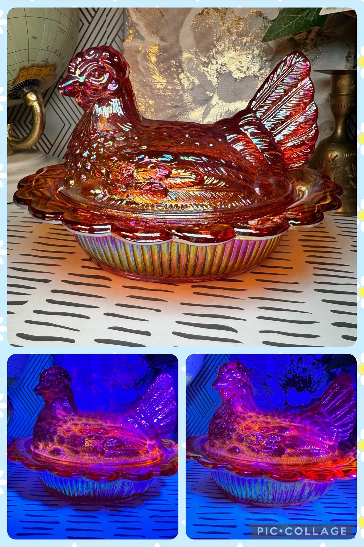 MCM Vintage Mosser Glass Amberina Orange Carnival UV Glass Split