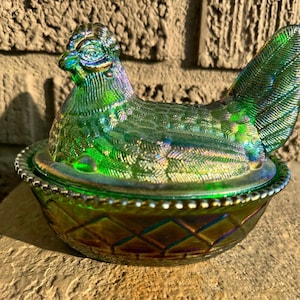 Vintage Westmoreland Glass Emerald Green Carnival Glass Split Tail