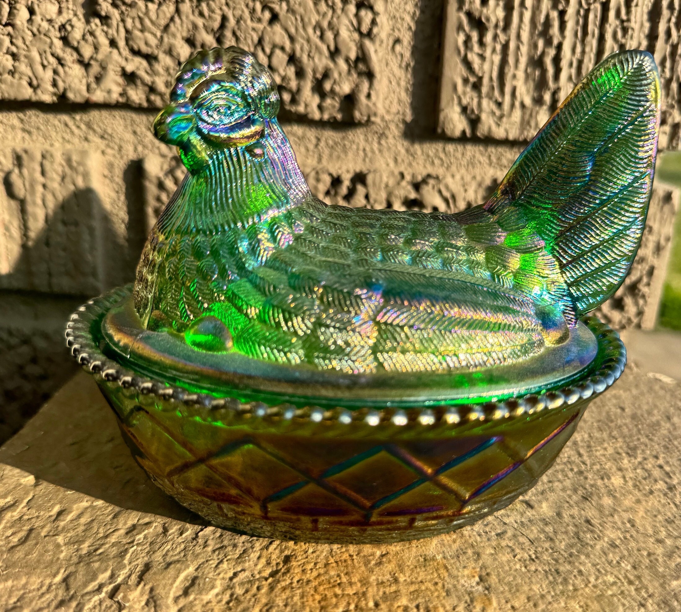 Monday Night Fights here ナイトペイント ガラス 製 Vintage Westmoreland Glass Emerald Green Carnival Glass Split Tail