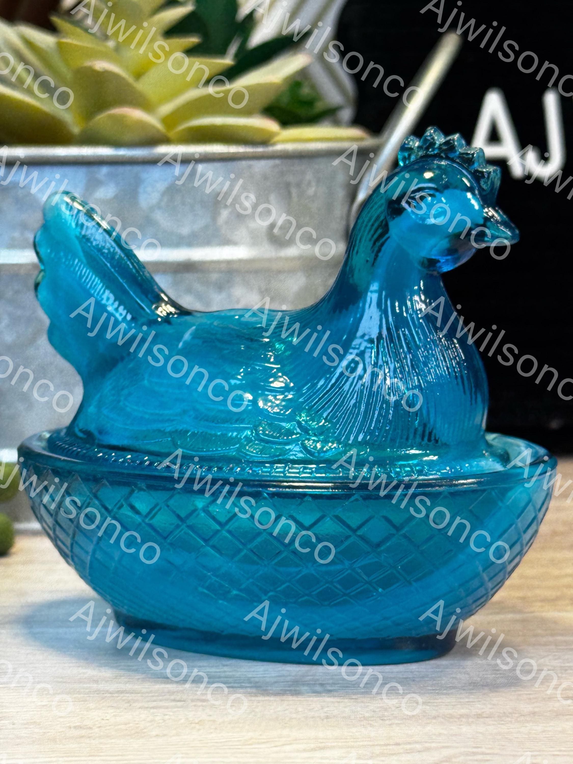 Vintage Boyd's Crystal Art Glass 3” Hen on Nest Blueberry Swirl