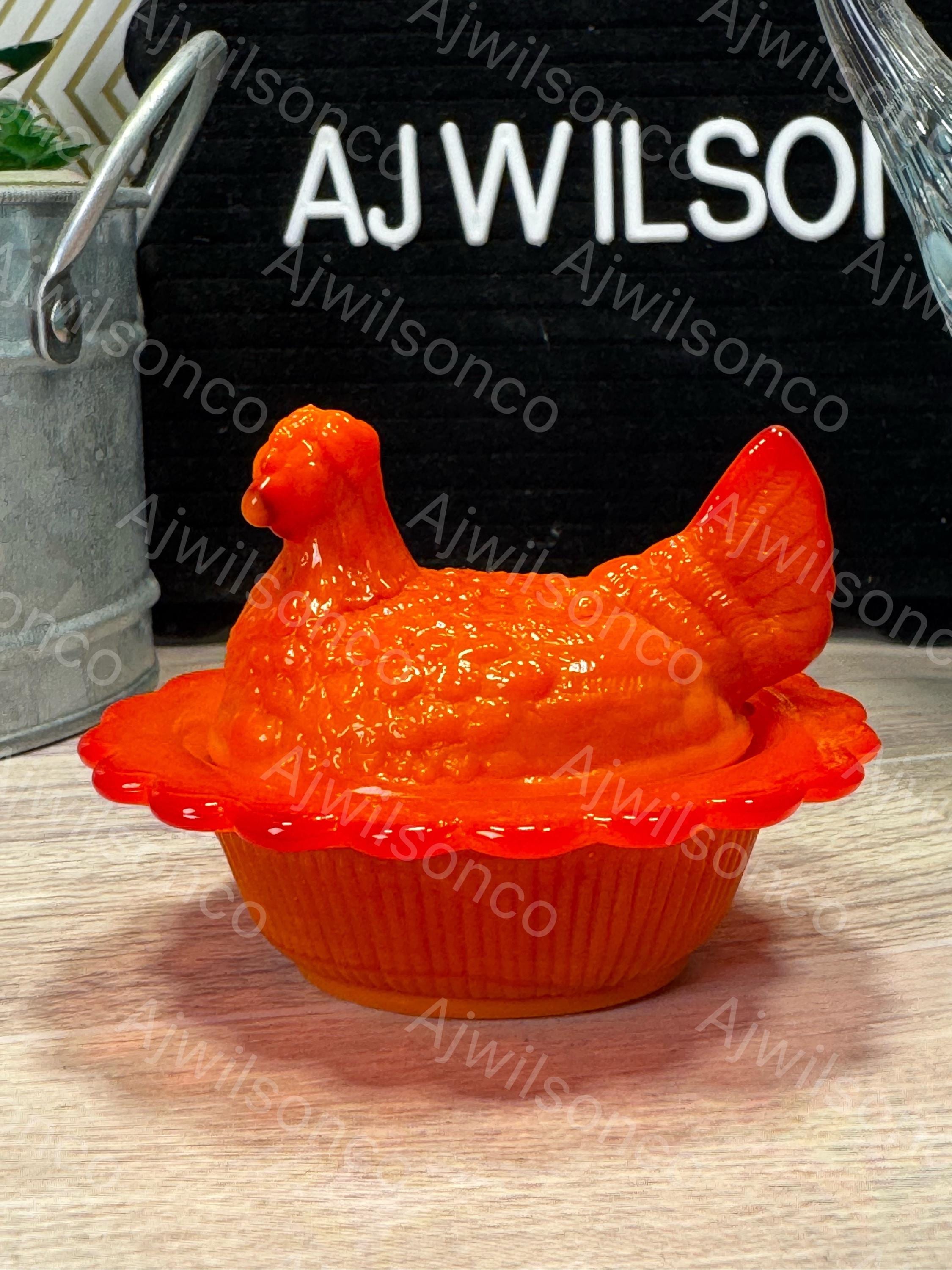 Vintage Mosser Glass Orange Marmalade UV Slag Glass Hen on Nest