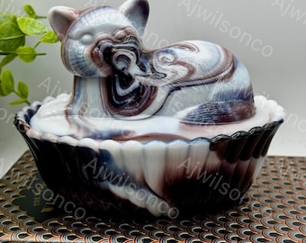 MCM Vintage Mosser Glass Bonnie Blue Slag Glass Split Tail Glass