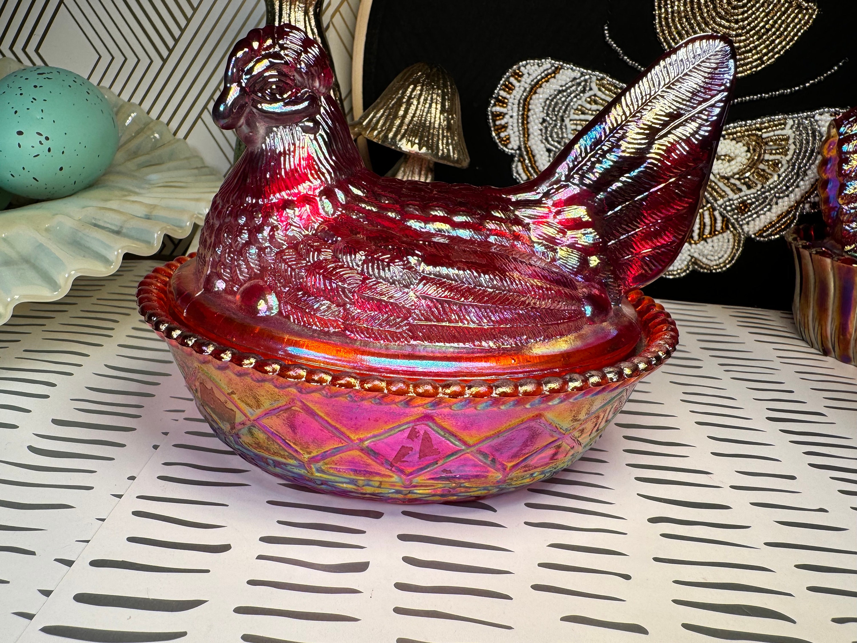 VERY RARE Vintage 1983 Westmoreland Glass Ruby Red Carnival UV