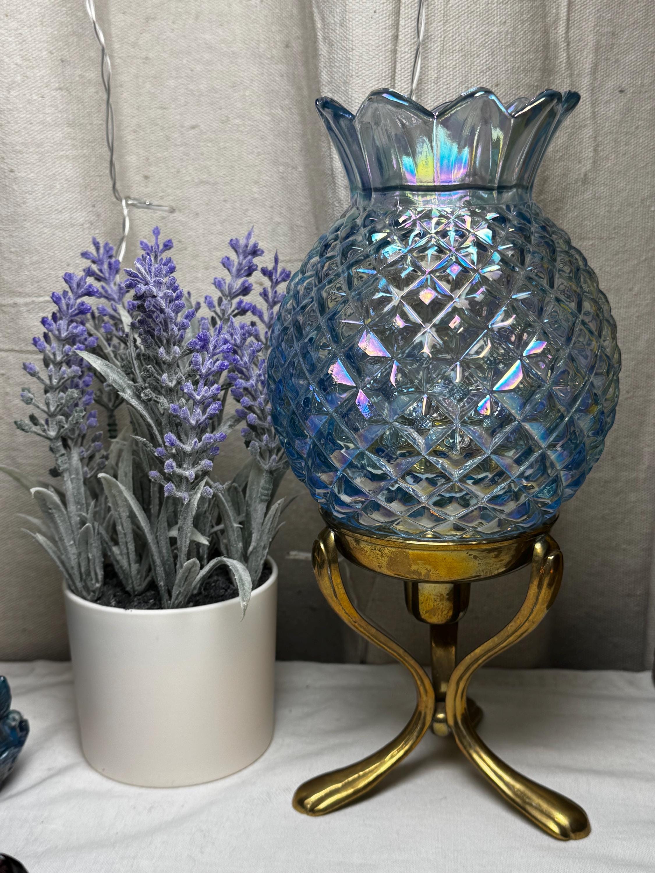 Vintage Fenton Art Glass 1993 Welcome Pineapple Blue Iridescent