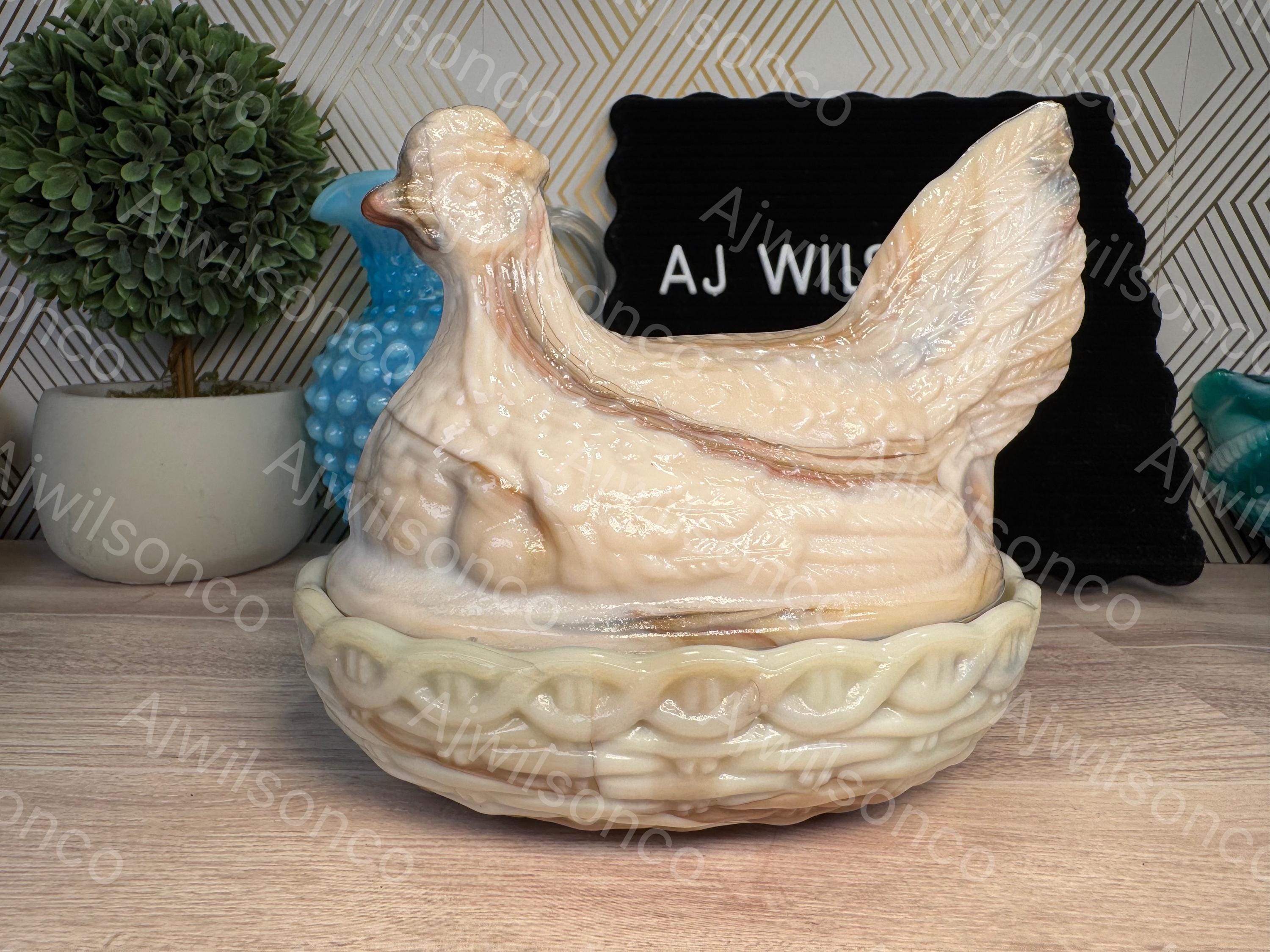 RARE Vintage L.E. Smith Almond Nouveau Cream Beige Slag Brown