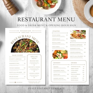 Paquete de plantillas de menú de restaurante moderno, plantilla de menú editable, lista de precios de plantilla de menú editable, menú minimalista, cartel de bienvenida del restaurante