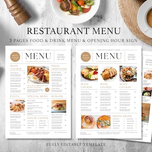 Modern restaurant menusjabloonbundel, bewerkbare menusjabloon, bewerkbare menusjabloon prijslijst, minimalistisch menu, welkomstbord restaurant