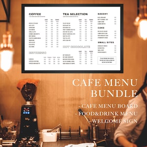 Pacote mínimo de modelo de placa de menu de café, modelo de menu de café editável, sinal de horário de funcionamento do café, menu de café minimalista, quadro de parede de menu de café