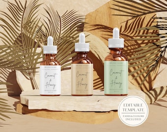 Dropper Bottle Label Template, Minimal Editable Essential Oil Label Template, Serum Label, Cosmetic Bottle Label, 1oz 2oz 4oz Bottle Label