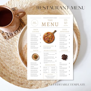 Paquete de menú de restaurante mínimo / Plantilla de menú de restaurante / Lista de precios de plantilla de menú editable / Menú minimalista / Menú tamaño A4