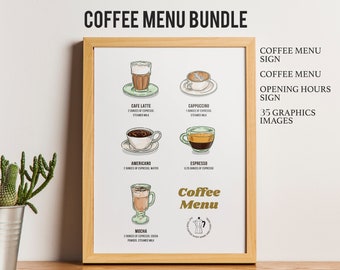 Paquete de plantillas de letreros de menú de café, menú de café de cafetería, lista de precios de menú de café simple, cafetería de tablero de menú, menú de novia de café, cartel de bienvenida