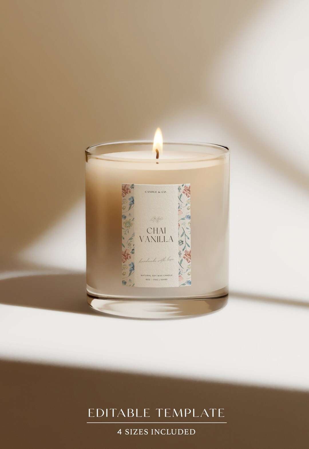 Retro Floral Candle Label Template, Editable Candle Label, Custom ...