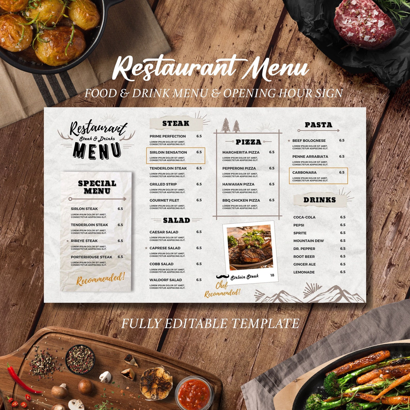 Modern Restaurant Menu Template Bundle, Landscape Restaurant Menu