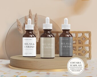 Dropper Bottle Label Template, Minimal Editable Essential Oil Label Template, Serum Label, Cosmetic Bottle Label, 1oz 2oz 4oz Bottle Label