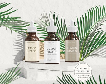 Dropper Bottle Label Template, Minimal Editable Essential Oil Label Template, Serum Label, Cosmetic Bottle Label, 1oz 2oz 4oz Bottle Label