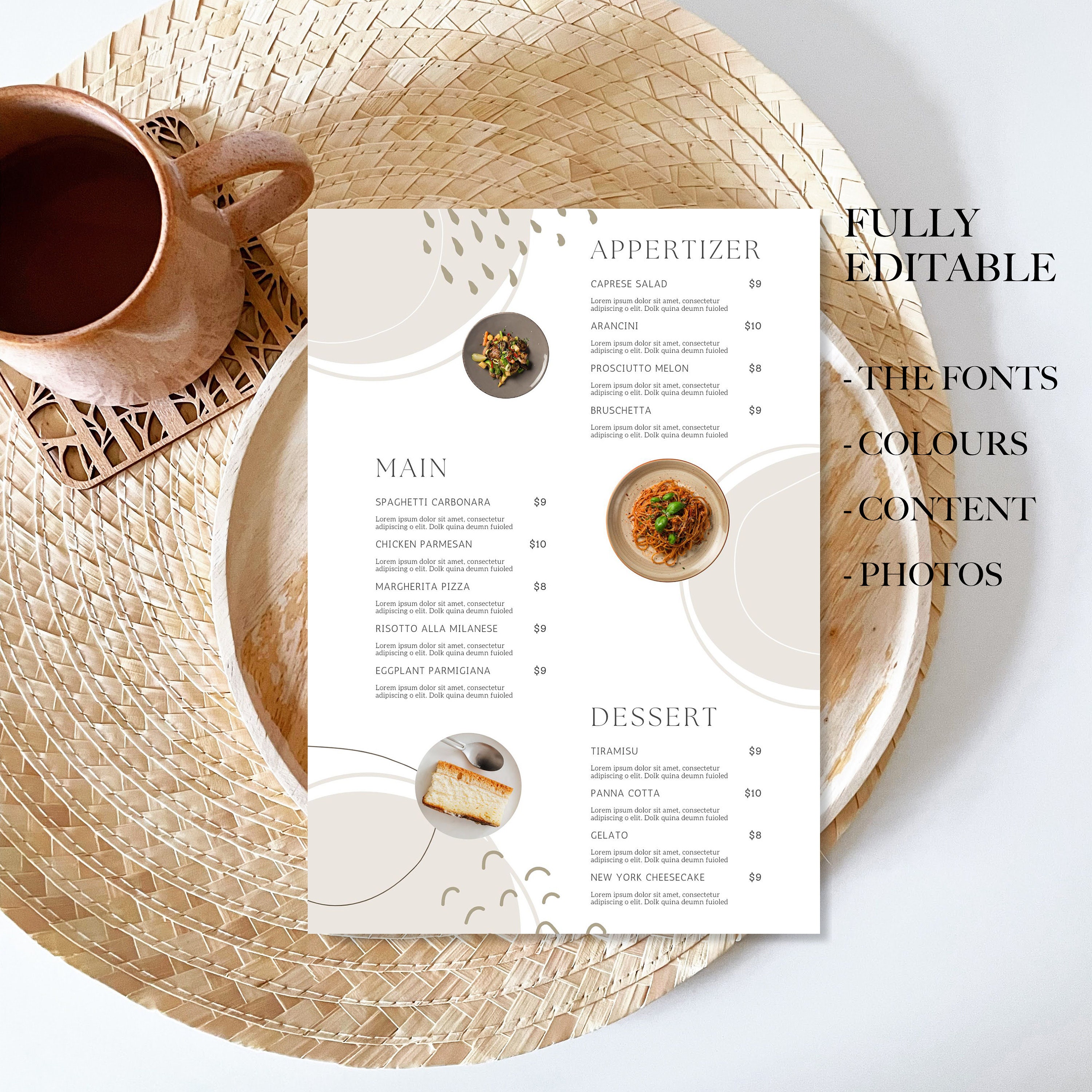 Modern Restaurant Menu Template Bundle, Boho Menu Template, Editable ...