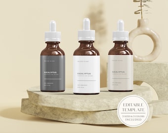 Dropper Bottle Label Template, Minimal Editable Essential Oil Label Template, Serum Label, Cosmetic Bottle Label, 1oz 2oz 4oz Bottle Label