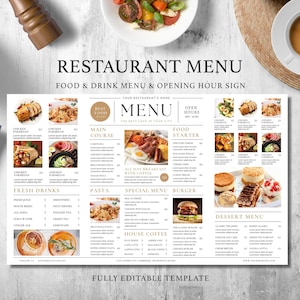 Modern Restaurant Menu Template, Landscape Menu Template, Editable Menu Template Price List, Minimalist Menu, Restaurant Welcome Sign