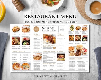 Modern Restaurant Menu Template, Landscape Menu Template, Editable Menu Template Price List, Minimalist Menu, Restaurant Welcome Sign