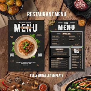 Plantilla de menú de restaurante / Paquete de menú de restaurante clásico / Lista de precios de plantilla de menú editable / Plantilla de signo de bienvenida / Menú tamaño A4