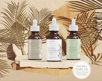 Dropper Bottle Label Template, Minimal Editable Essential Oil Label Template, Serum Label, Cosmetic Bottle Label, 1oz 2oz 4oz Bottle Label