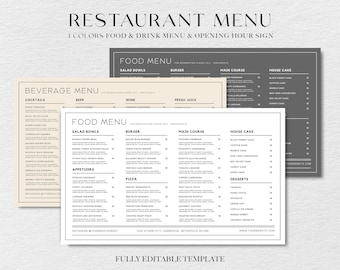 Modern Restaurant Menu Template, Landscape Menu Template, Editable Menu Template Price List, Minimalist Menu, Restaurant Welcome Sign
