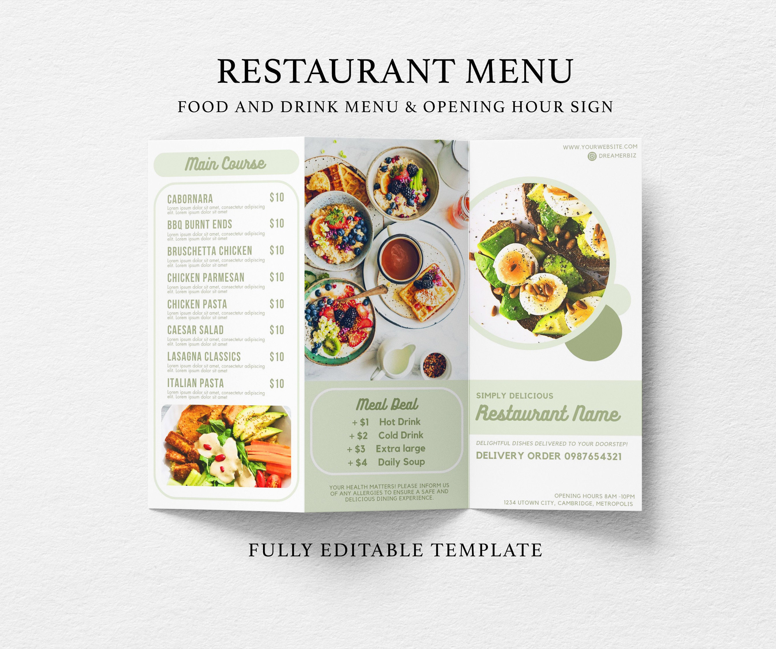 Trifold Restaurant Menu Template Trifold Modern Editable - Etsy