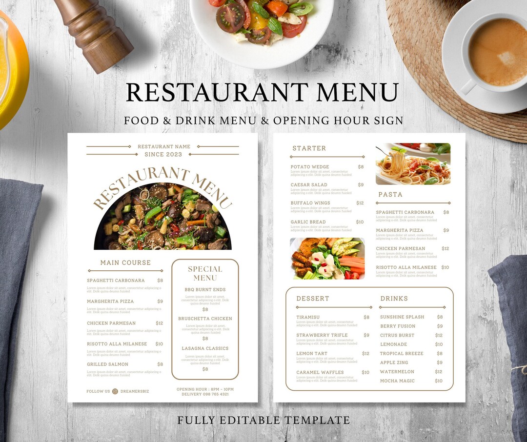 Modern Restaurant Menu Template Bundle, Editable Menu Template ...