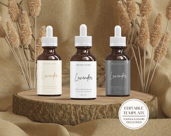 Dropper Bottle Label Template, Minimal Editable Essential Oil Label Template, Serum Label, Cosmetic Bottle Label, 1oz 2oz 4oz Bottle Label