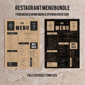 Paquete de menú de restaurante / Plantilla de menú de restaurante clásico / Lista de precios de plantilla de menú editable / Menú marrón clásico / Menú tamaño A4