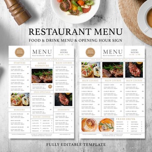 Paquete de plantillas de menú de restaurante moderno, plantilla de menú editable, lista de precios de plantilla de menú editable, menú minimalista, cartel de bienvenida del restaurante