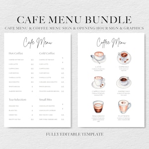 Pacote de modelos de menu de café, modelo de menu de café minimalista, lista de preços de menu de café, quadro de menu de cafeteria, menu de noiva de café, placa de boas-vindas