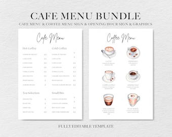 Paquete de plantillas de menú de café, plantilla de menú de cafetería minimalista, lista de precios de menú de café, tablero de menú de cafetería, menú de Coffee Bride, letrero de bienvenida