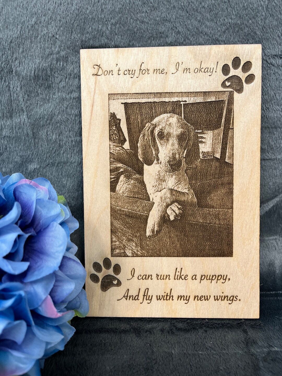 Laser Engraved Pet Memorial Wood Photo Memorial Photo Etsy