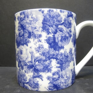 Extra Large Fine Bone China One 1 Pint Pot Mug Laura Blue Hand Decorated in Yorkshire By Me Rik