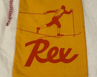 Vintage Rex Cross-Country Ski Wax Carry Bag - 1970s - Cotton with Handy Drawstring