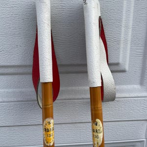 130 cm スパルタ 竹製クロスカントリー スキーポール - クラシック レザー リング バスケット - 1960 年代