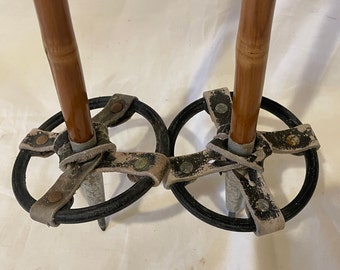 125cm Sparta Bamboo Cross-Country Ski Poles - Classic Leather Ring Baskets - 1960s