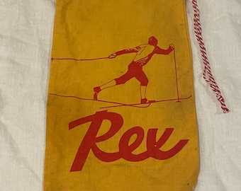 Vintage Rex Cross-Country Ski Wax Carry Bag - 1970s - Cotton with Handy Drawstring