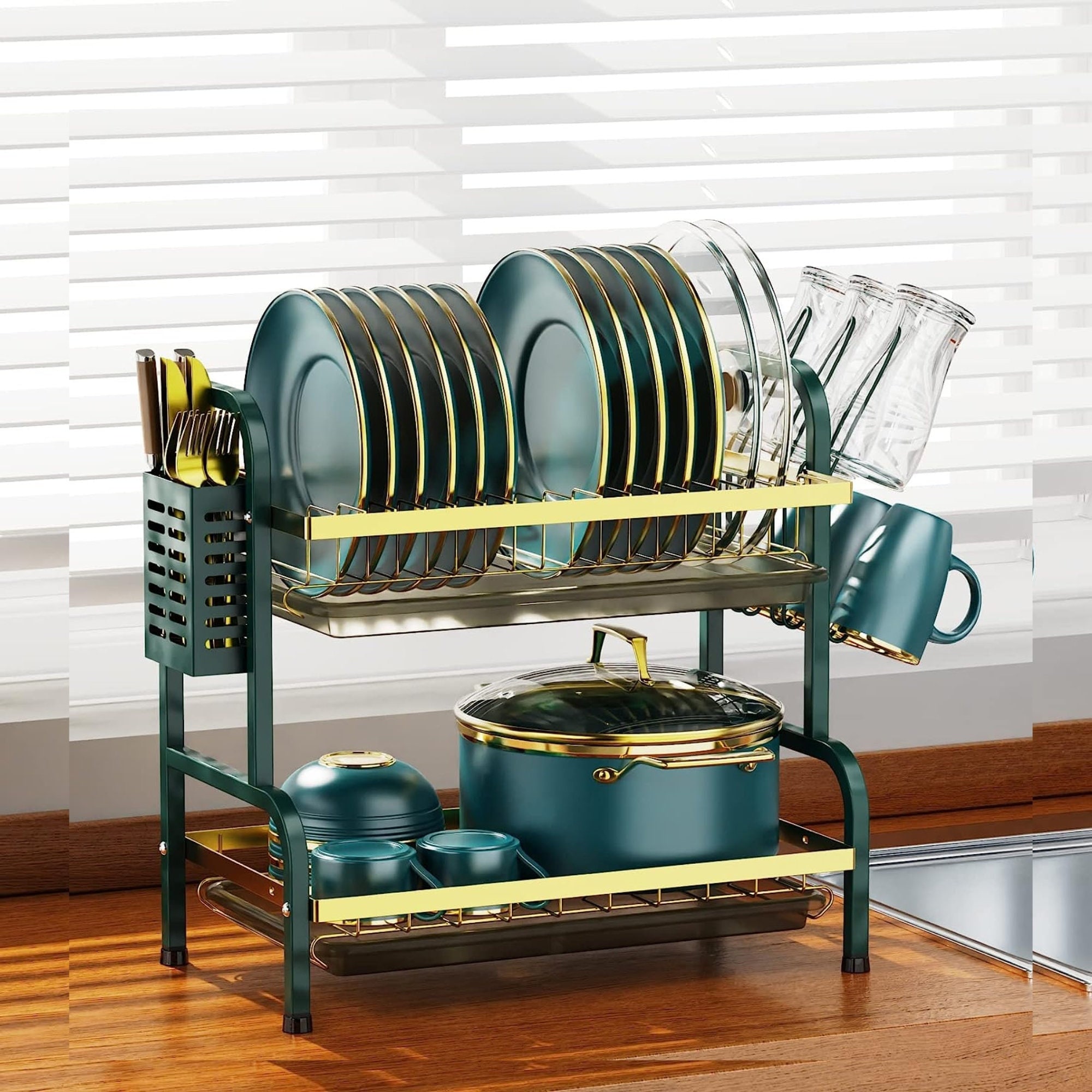 2 Tier Dish Drying Rack, Dish Rack for Small Kitchen, Double Decker Dish  Rack With Utensil and Cutting Board Holder 