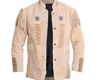 Handmade Men's Suede Leather Western Jacket with Fringes