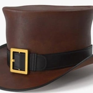 Brown Leather Top Hat Handcrafted Belt buckle Style Band Steampunk Top hat / Gothic Style Top Hat Halloween Gifts For Men , Gifts For Him